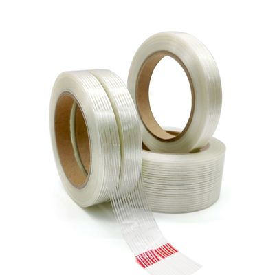 Ruban adhésif filament en fibre de verre, épaisseur 135 microns, résistance à la traction 800 N/pouce, et adhésion au pelage 11 N/pouce, pour emballage lourd et cerclage métallique